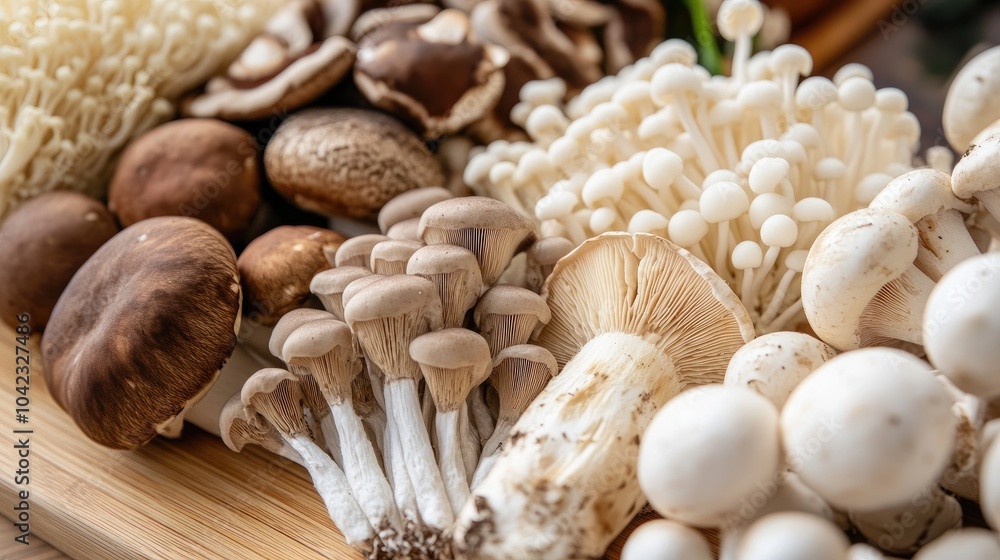Fresh Assortment of Gourmet Edible Mushrooms Fresh Assortment of Gourmet Edible Mushrooms