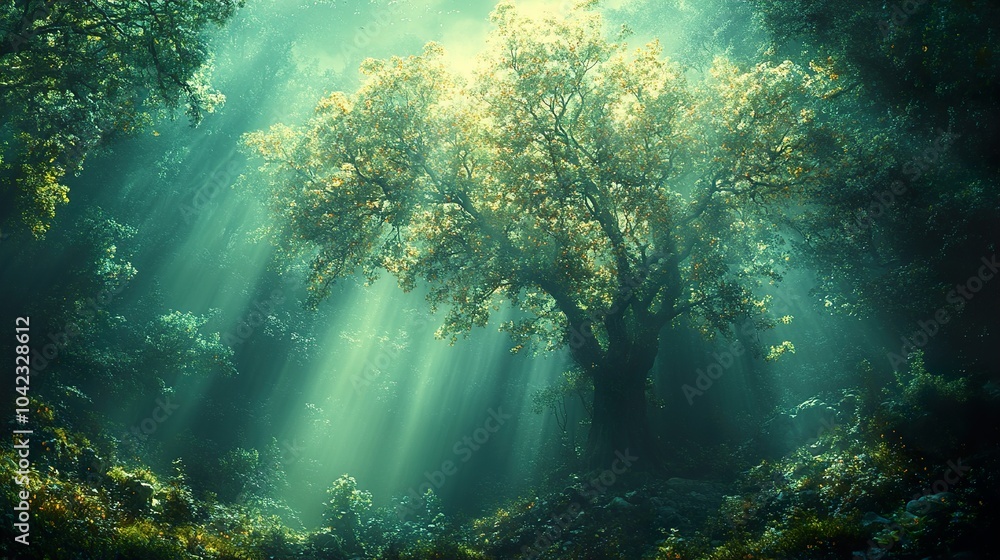 Obraz premium Enchanted Forest: Sunlight Through the Trees