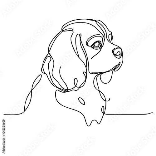 A simple continuous line drawing of a dog of the breed Cavalier King Charles Spaniel. The artwork is minimalistic, capturing the essence of the object with a single unbroken line