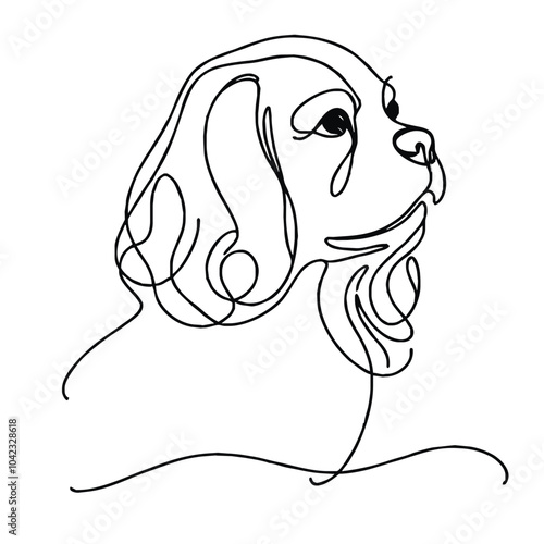 A simple continuous line drawing of a dog of the breed Cavalier King Charles Spaniel. The artwork is minimalistic, capturing the essence of the object with a single unbroken line