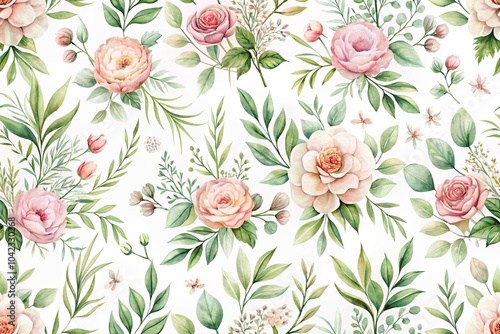 Wallpaper Mural Delicate watercolor floral seamless pattern Torontodigital.ca