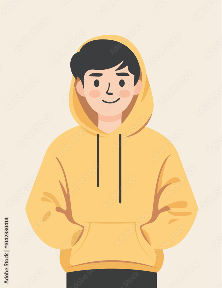 Boy in yellow hoodie in flat design Boy in yellow hoodie in flat design