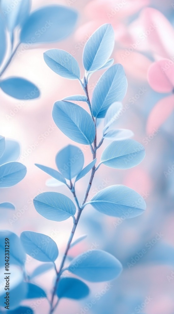 Dreamy pastel foliage with soft blue and pink leaves in gentle light Dreamy pastel foliage with soft blue and pink leaves in gentle light