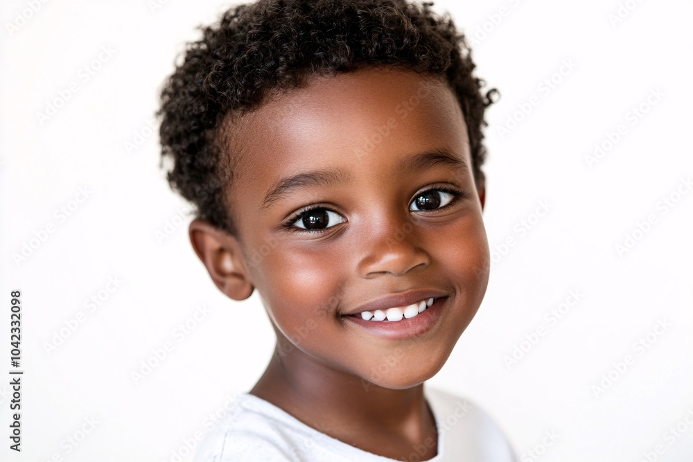 African child boy with short curly hair and dark skin, smiling on a white background 3 African child boy with short curly hair and dark skin, smiling on a white background 3