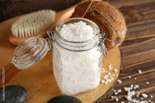 Coconut body scrub in glass...