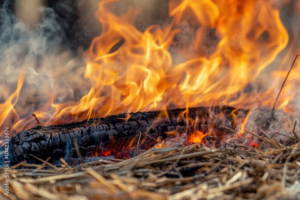 Fiery Blaze on Dried Grass Fiery Blaze on Dried Grass