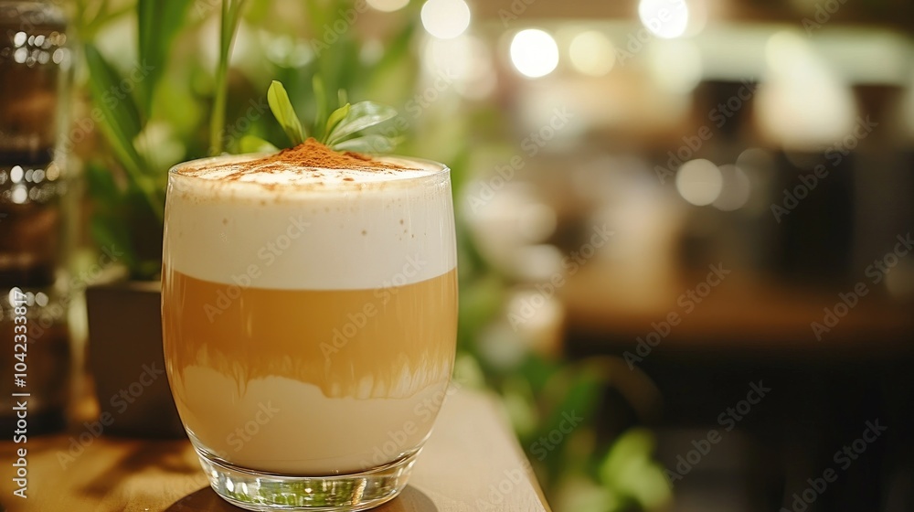 Creamy Latte with Garnish on Wooden Table Creamy Latte with Garnish on Wooden Table