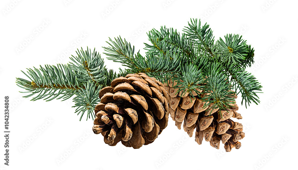Fototapeta premium Brown pine cone on white background with clipping pass
