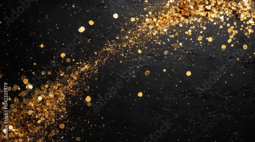 Golden Glitter Explosion Against a Dark Background with Sparkling Light Effects