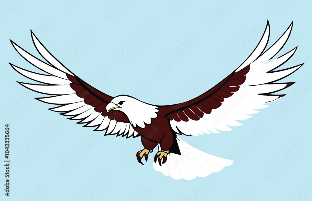 Obraz premium Bald eagle flying draw and paint on white background vector illustration.