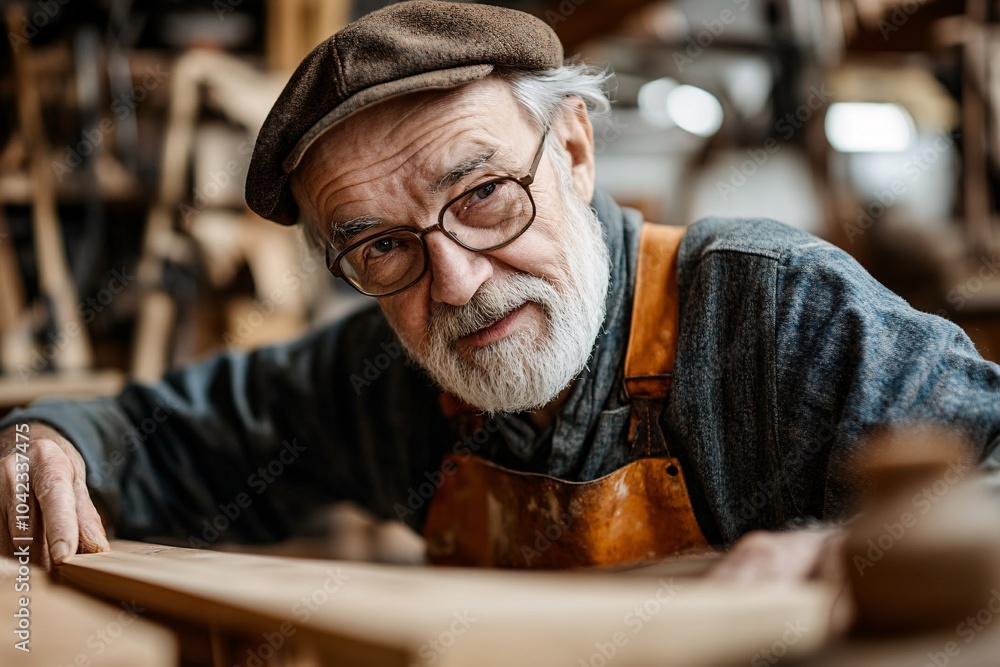 An elderly man participating in woodworking workshops, crafting furniture and decorative items as a creative outlet and for personal satisfaction 2 An elderly man participating in woodworking workshops, crafting furniture and decorative items as a creative outlet and for personal satisfaction 2