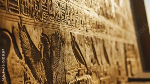 Ancient Egyptian Hieroglyphics Carved into Stone photo