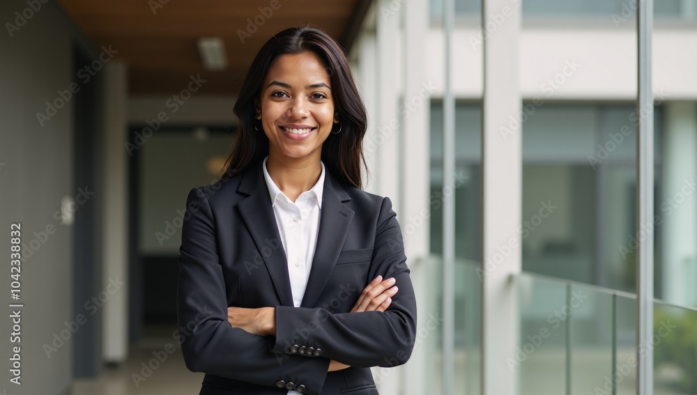 Confident Black businesswoman in contemporary office environment Confident Black businesswoman in contemporary office environment
