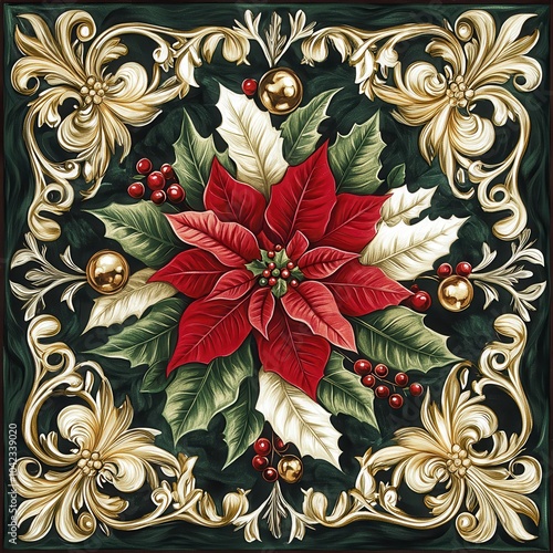 Intricate Christmas decoration featuring poinsettia and ornate design with festive elements photo