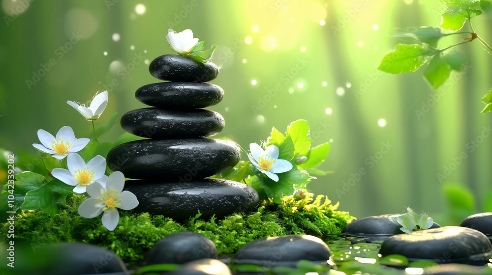 spa still life with stones and flower spa still life with stones and flower