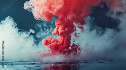 Abstract red and white ink swirling underwater photo