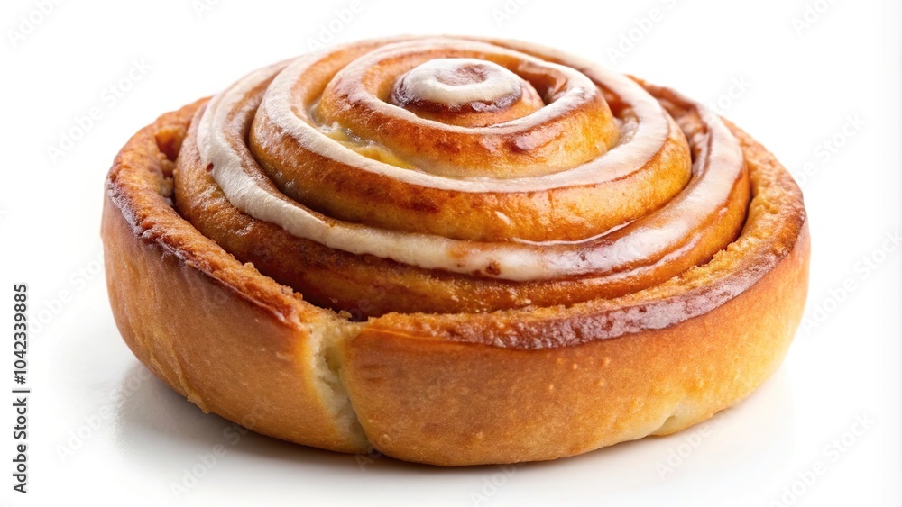 Delicious cinnamon roll with forced perspective isolated on white background Delicious cinnamon roll with forced perspective isolated on white background