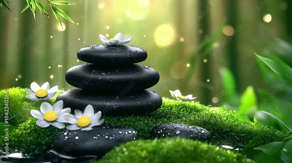 spa still life with stones and flower spa still life with stones and flower