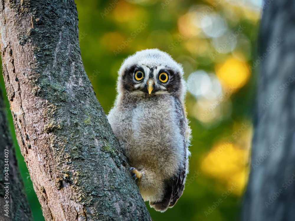 Obraz premium owl peeking through the forest tree