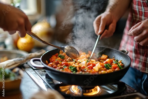 A man cooking a gourmet meal for his family 1