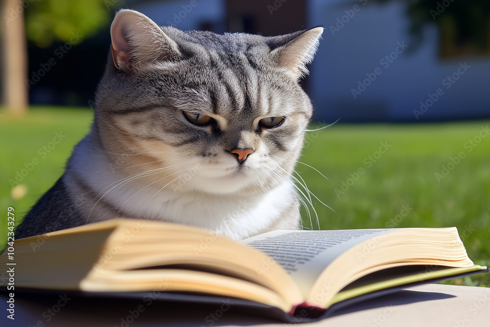 cat reading a book cat reading a book