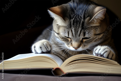 cat reading a book