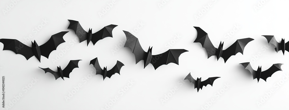 Halloween background. Black paper bats on white background. Halloween concept Halloween background. Black paper bats on white background. Halloween concept