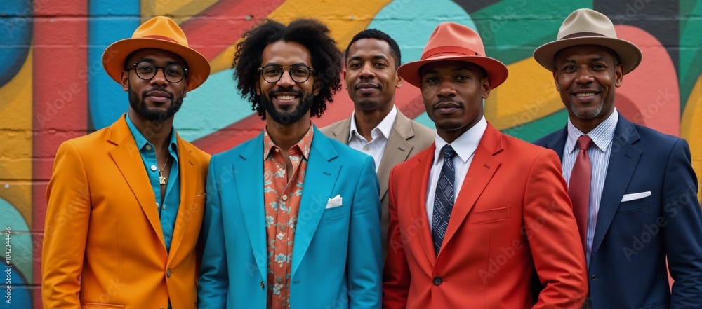 Mural showcasing a unified group of diverse African American men celebrating their shared culture Mural showcasing a unified group of diverse African American men celebrating their shared culture