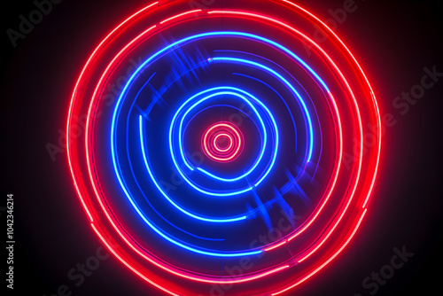 Dynamic neon representation of a shooting target isotated on black background. photo