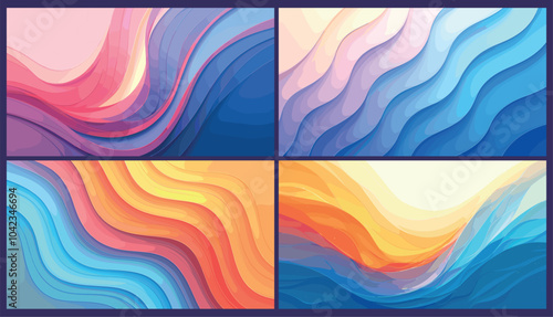 Abstract wavy background set. Colorful multi layers waves texture for banner, backdrop design vector illustration