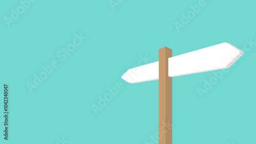A wooden signpost with two blank white directional signs, pointing in opposite directions, set against a light green background