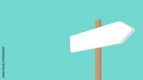 A simple, single white blank directional signpost against a green background