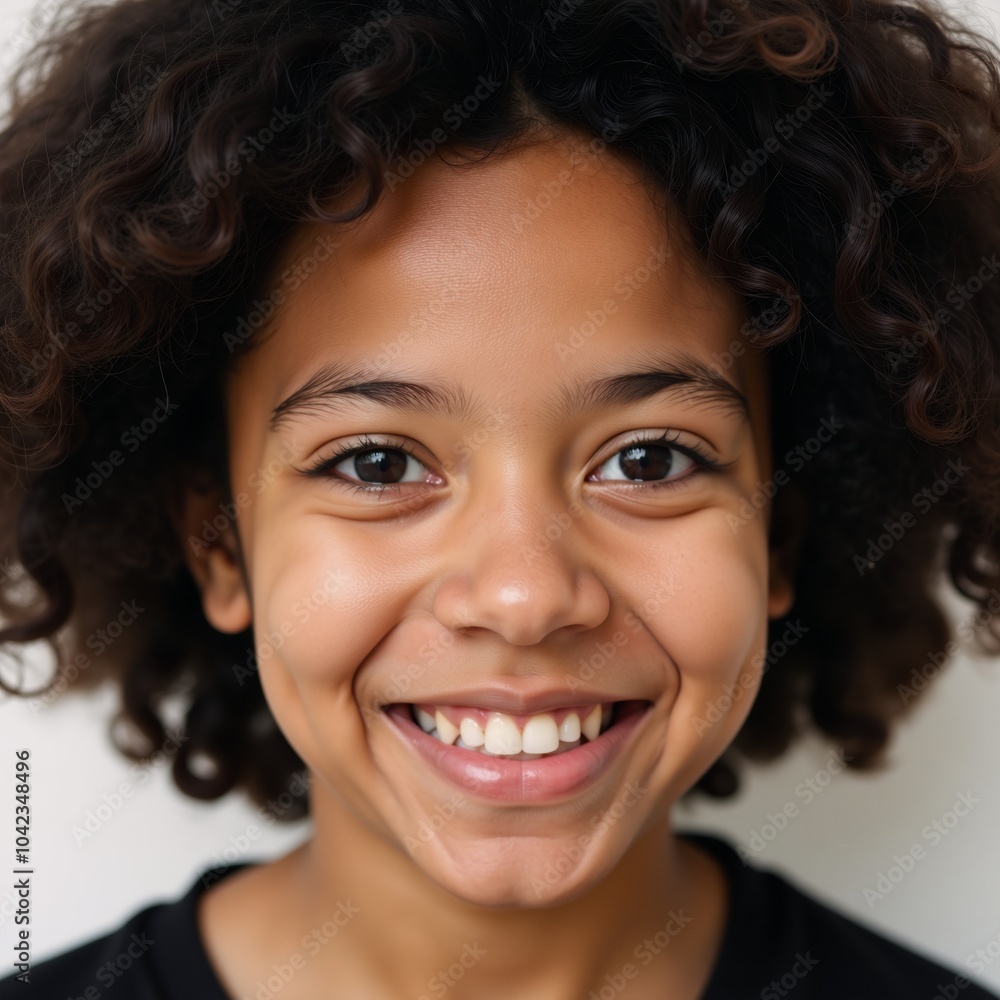 Portrait showcasing an Afro-curled Black teenage girl with a radiant smile Portrait showcasing an Afro-curled Black teenage girl with a radiant smile