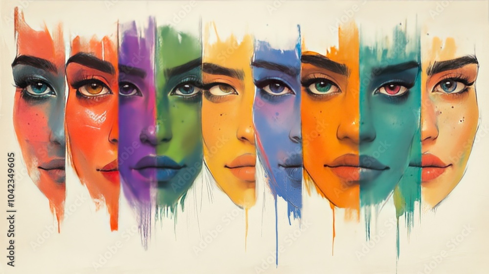Obraz premium A collection of abstract, hand-drawn faces sketched in crayon, each one with different expressions