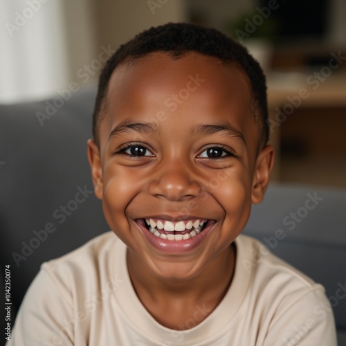 Close-up portrait of happy African American child radiating joy and innocence