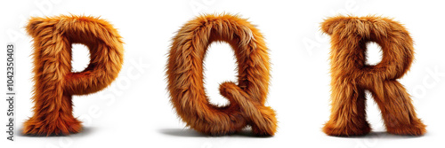 Letters P, Q, R. Alphabet Made of Ultra-Realistic Brown Dog Fur: Hair Letters.