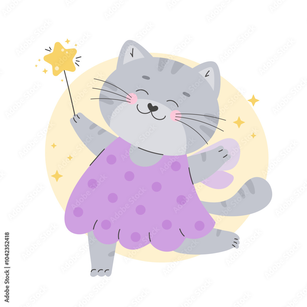 Fototapeta premium Cute fairy tale cat vector illustration