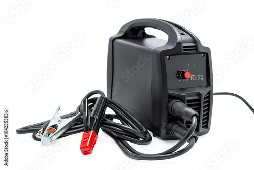 Black inverter welding machine on white
