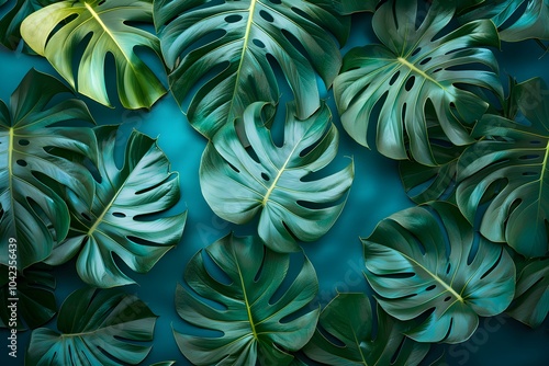 A bunch of green leaves sitting on top of a blue surface