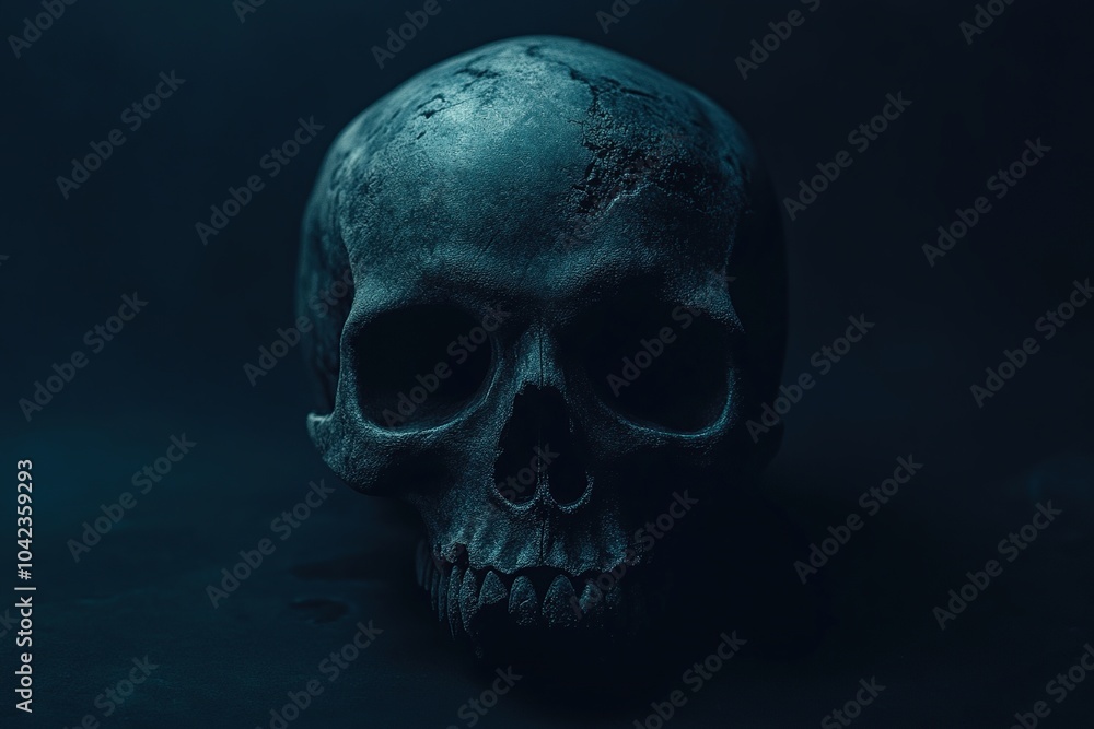 Fototapeta premium Still life with human skull on grunge background. Halloween concept.