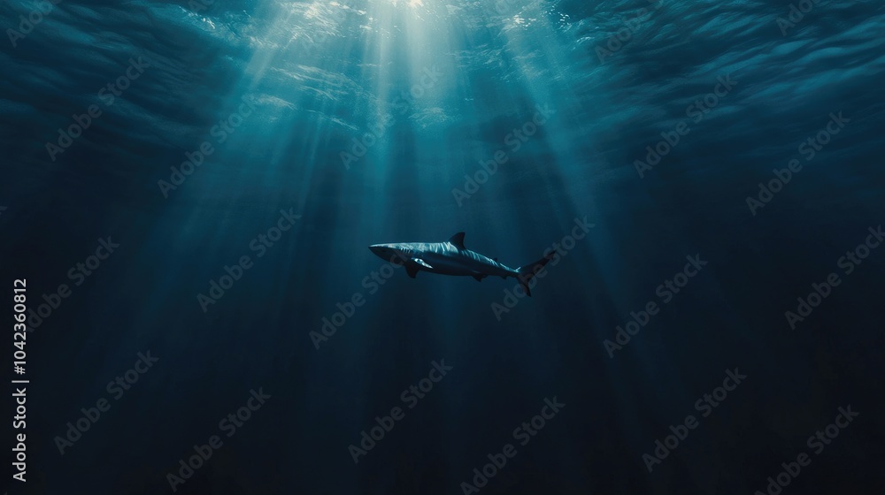 Fototapeta premium A solitary blue shark swimming effortlessly in the open ocean