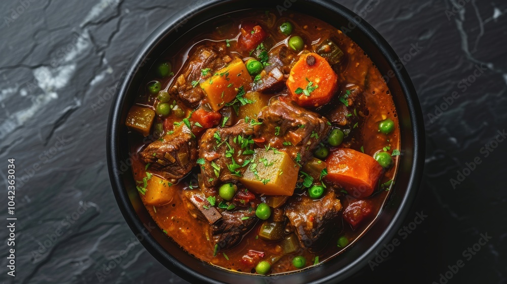 Rustic Beef Stew with Vibrant Vegetables on Slate Rustic Beef Stew with Vibrant Vegetables on Slate