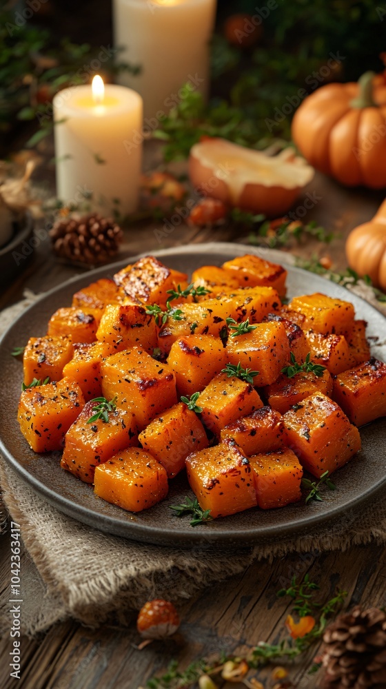 Roasted pumpkin on plate Roasted pumpkin on plate