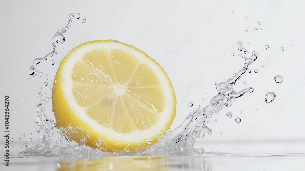 Splashing lemon slice with fresh water on white background, bright and juicy concept Splashing lemon slice with fresh water on white background, bright and juicy concept