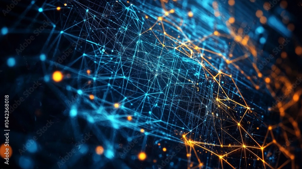 Obraz premium Abstract digital network with glowing blue and orange connections