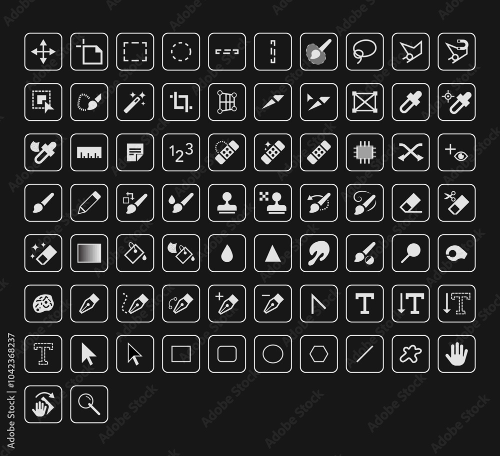 Photoshop Tools Vector Icons Set – Editing, Design, and Retouch Toolkit 2025