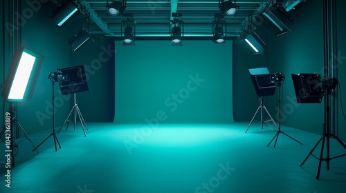 Professional photography studio with lighting and equipment