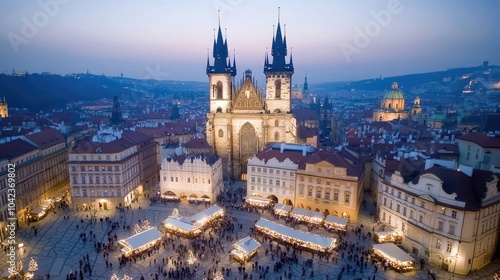 Wallpaper Mural Experience the enchanting atmosphere of Old Town Square during Christmas, with vibrant markets and a cathedral backdrop Torontodigital.ca