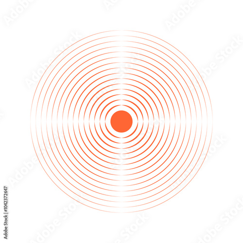 Pain localization icon. Red concentric circles. Ache or inflammation symbol. Pulse, shockwave, radiation or vibration sign. Coverage or damage, sound or sonar signal pictograms. Vector illustration.