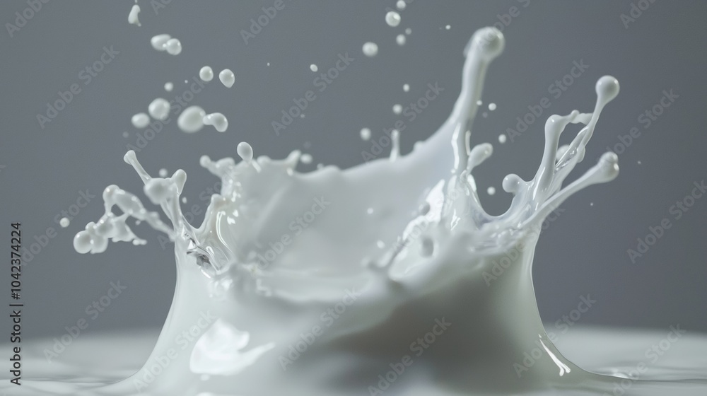 Milk splash captured in mid-air with detailed droplets Milk splash captured in mid-air with detailed droplets